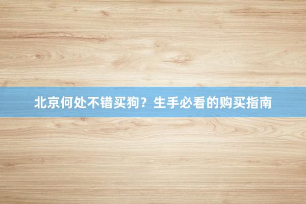 北京何处不错买狗？生手必看的购买指南